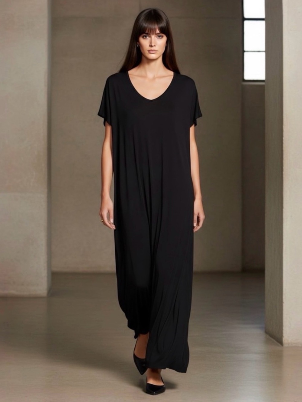 Olivia Rae New York black solid V-Neck Short Sleeve Maxi Dress XL